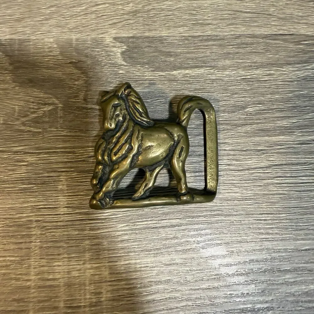 Trinity Buckle Co Vintage Solid Brass Stallion Horse Belt Buckle